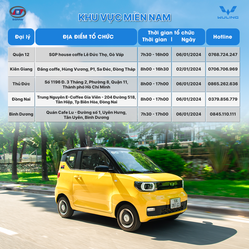 Lịch lái thử xe liên doanh Mỹ (SGMW) - Mini EV khu vực miền Nam