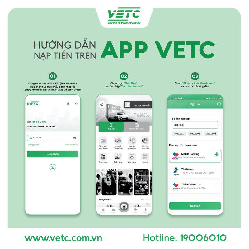 Hướng dẫn nạp tiền trên app VETC