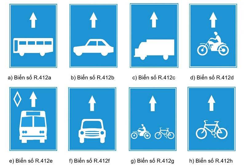 Biển báo hiệu làn đường dành riêng/kết thúc làn đường dành riêng cho từng loại xe