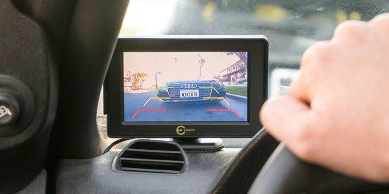 The rear camera helps the driver see behind