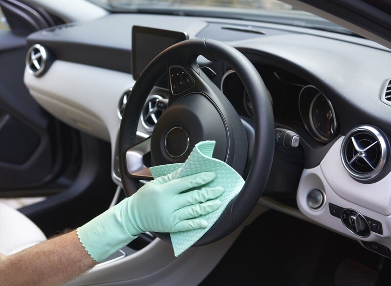 The steering wheel and dashboard are ideal places for bacteria to grow